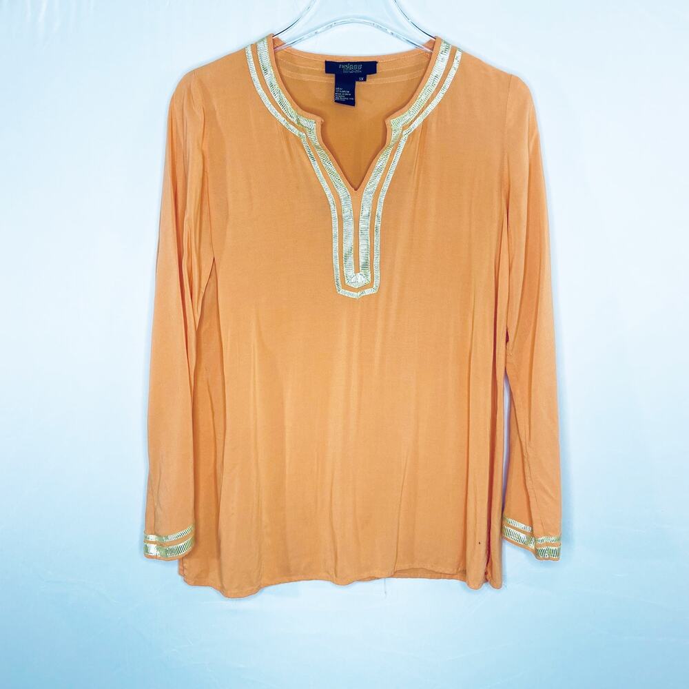 Twiggy Of London Orange & Goldtone Embellished Tunic Top Size XS